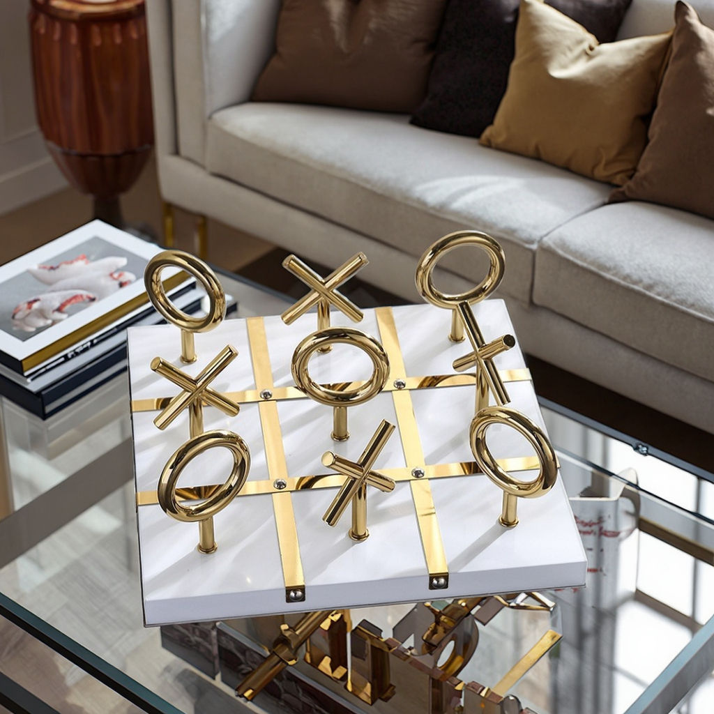 Golden Strategy™ – Luxury Gold Metal Tic Tac Toe Décor Set