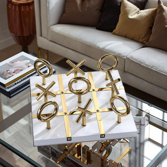 Golden Strategy™ – Luxury Gold Metal Tic Tac Toe Décor Set