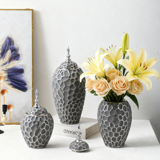 Regal Hearth™ – Vintage Luxury Ceramic Ginger Jar Vase ( Pack of 3 )