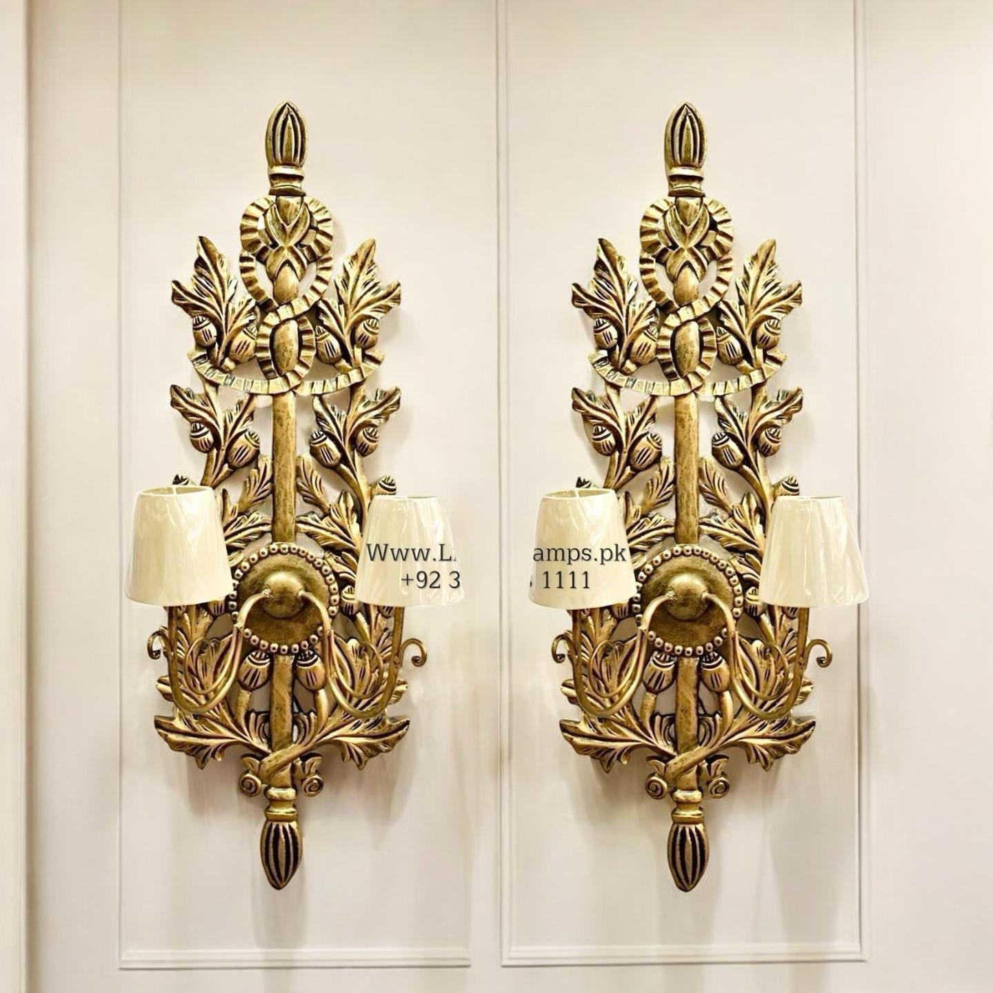 Regal Handcrafted Wooden Wall Lights (Pair) – Twin Light Elegance