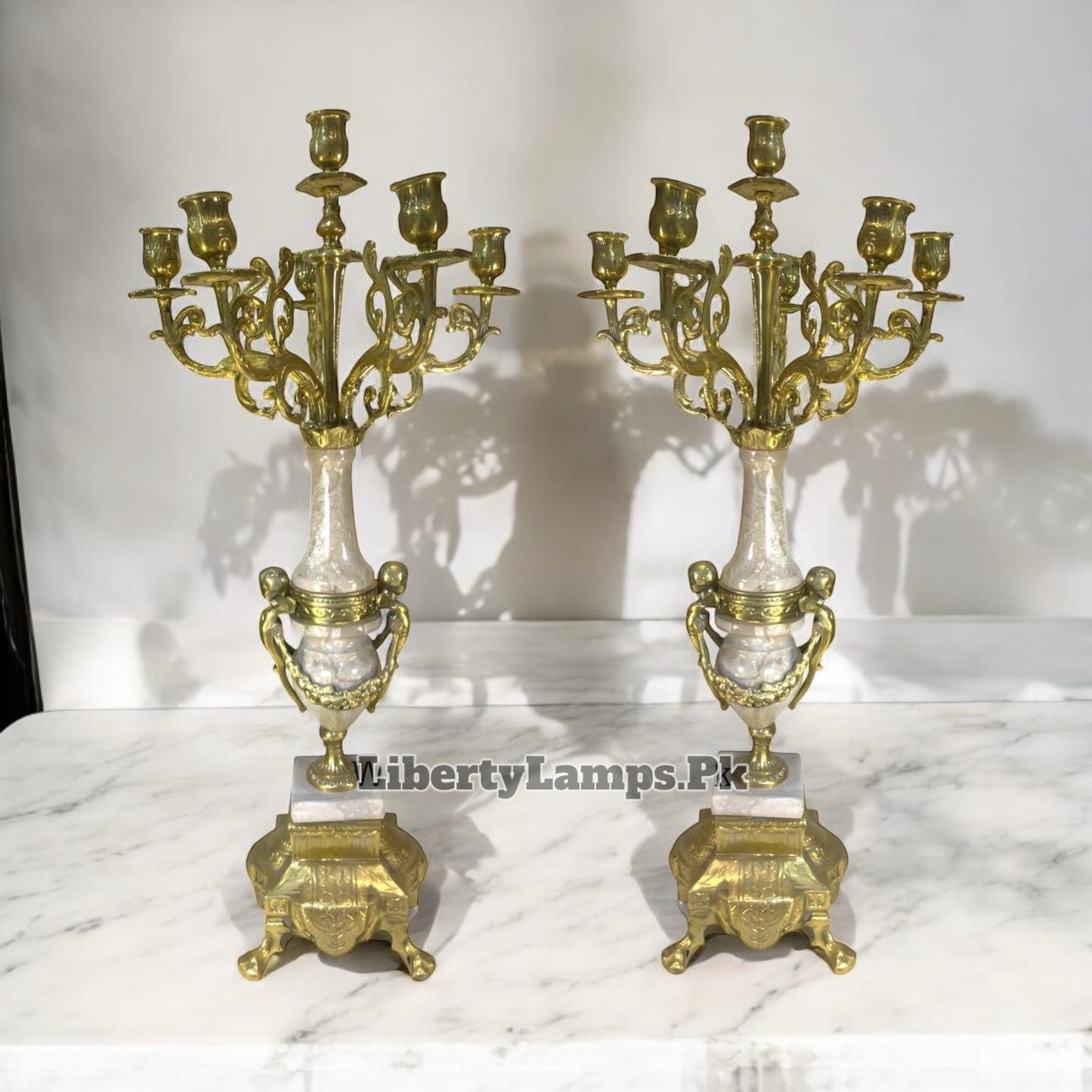 Imperial Brass & Marble Candle Stand (Pair) – Made in Iran