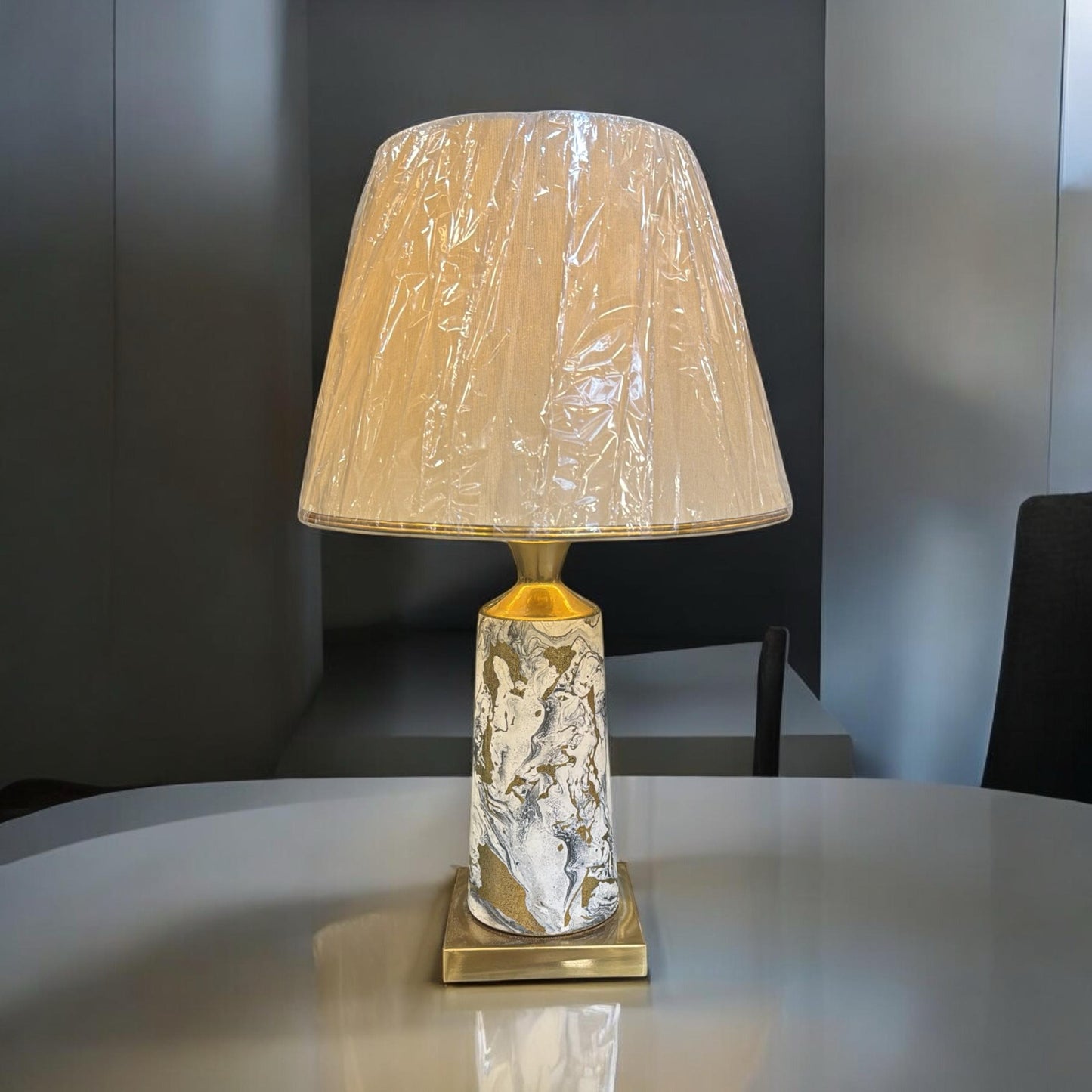 Opulent Gold-Textured Grey Table Lamps (Pair)