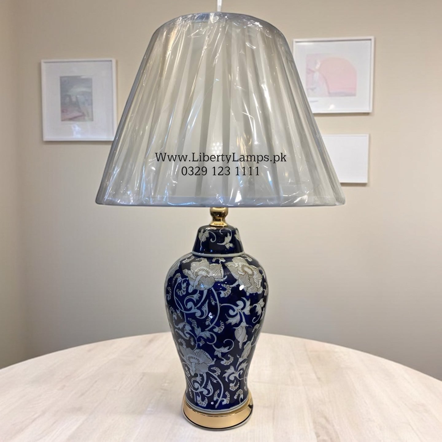 Majestic Blue Pottery Elegance Table Lamp (Pair)