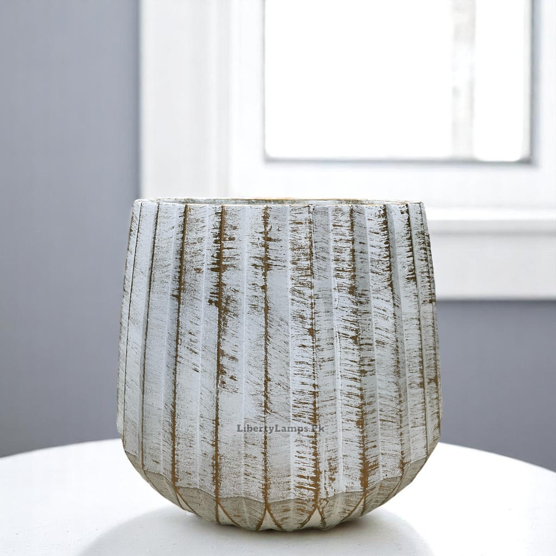 🤍 Rayzen White & Gold Planter – Regal Elegance (Height: 13 Inch)