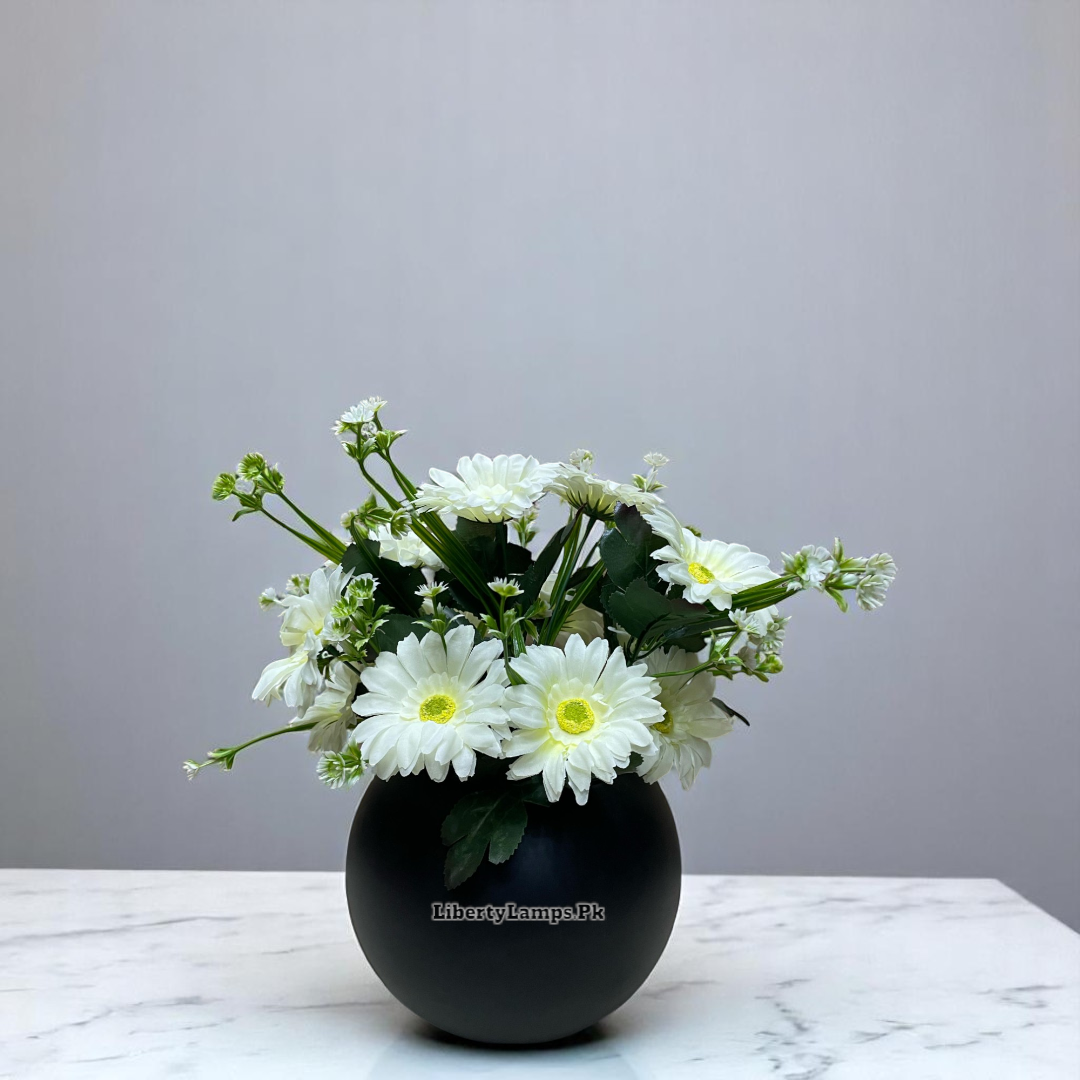 🌼 172-Cluster White Daisy Arrangement in Matte Black Pot (Height: 12 Inch)