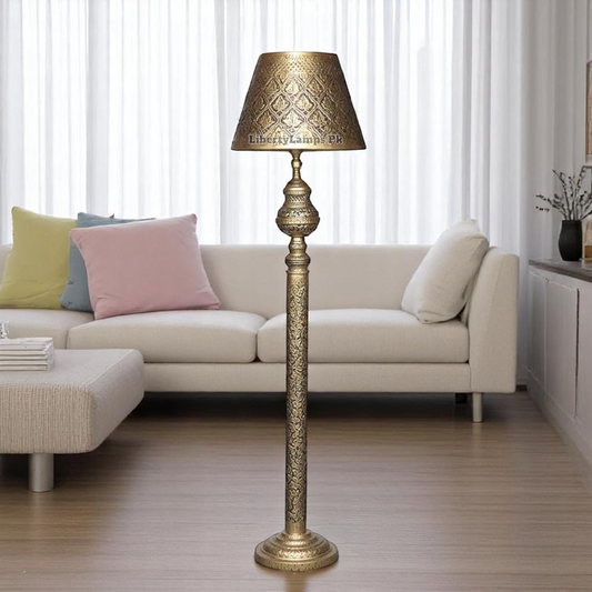 🕯️ Metal Carved Floor Lamp with Handmade Metal Shade (Single)