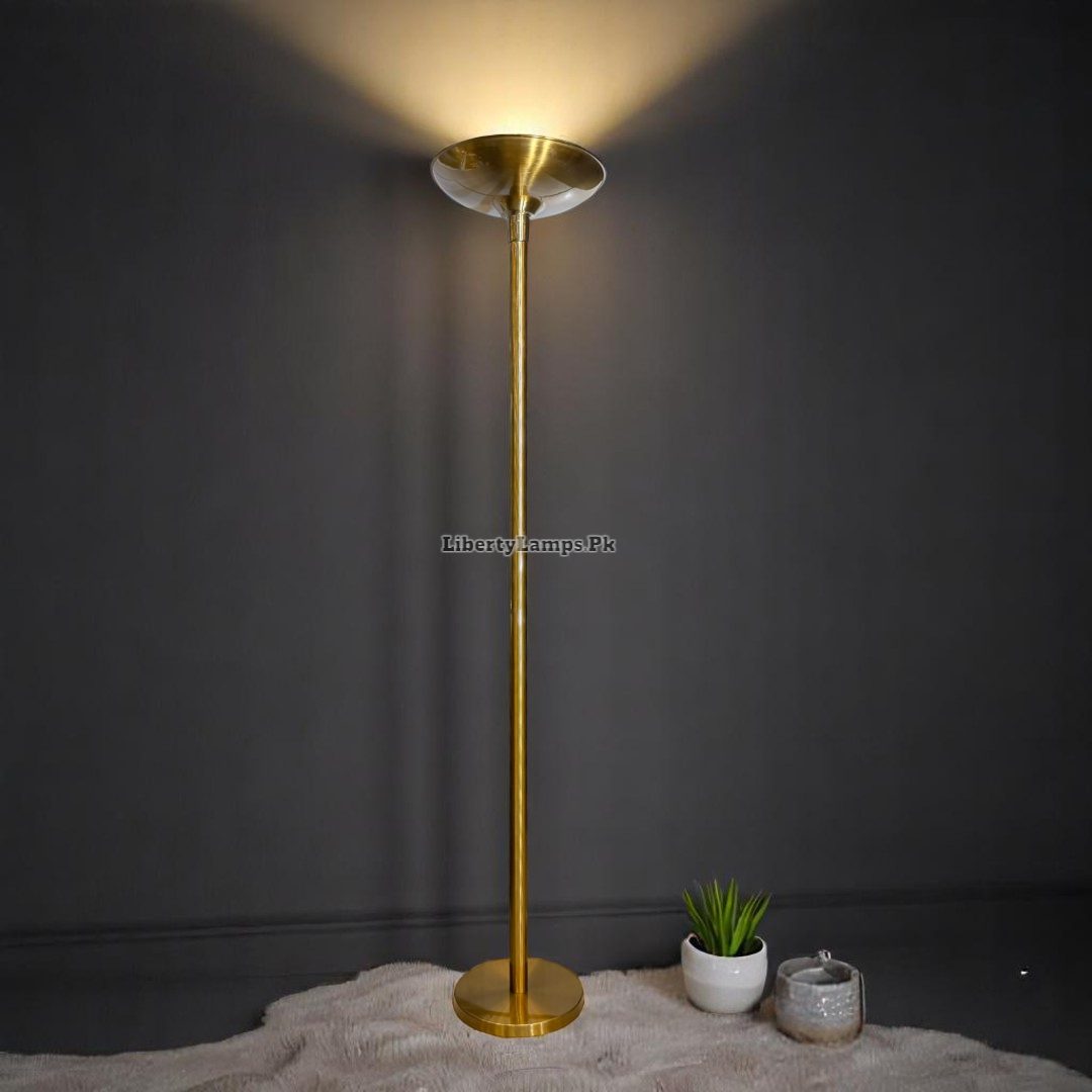 ✨ Golden Halo Uplight Floor Lamp – Dull Gold Finish (Single) ✨