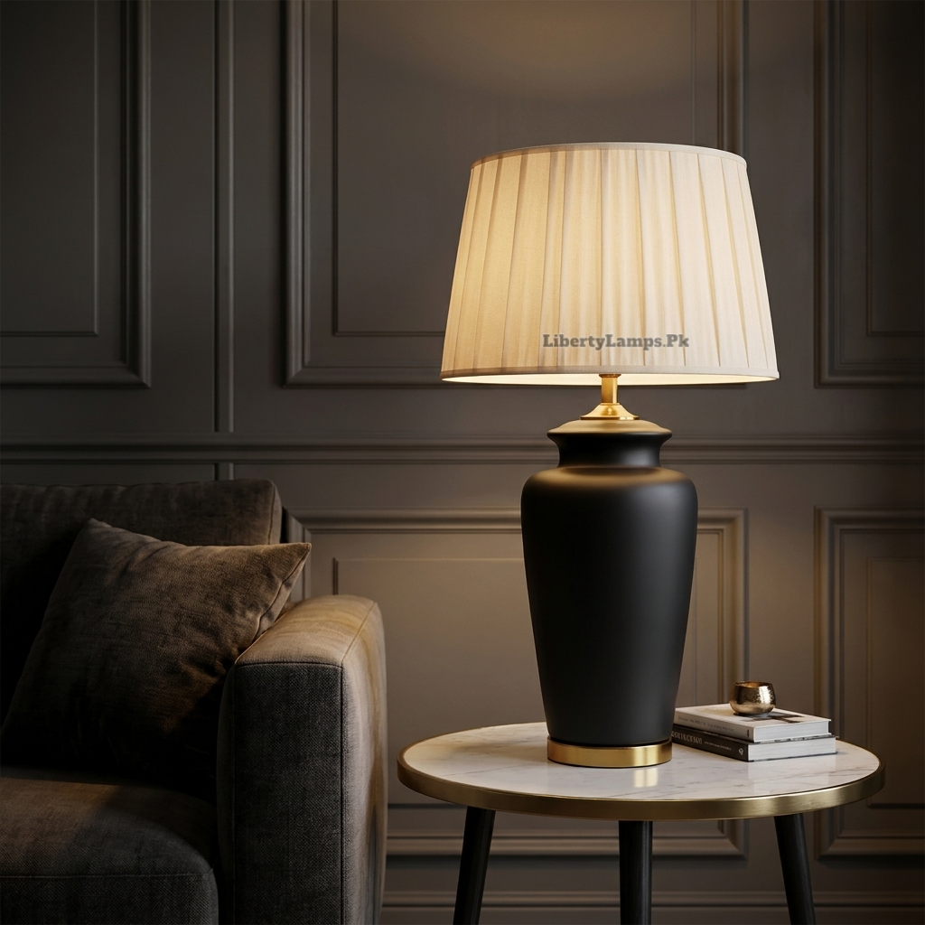 Obsidian Elegance – Premium Black Ceramic Table Lamp Pair