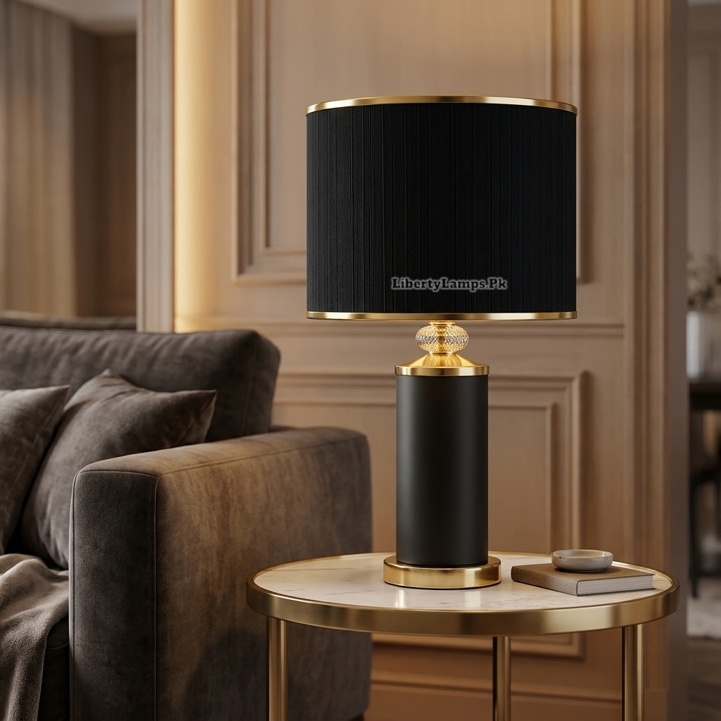 Noir Cylinder – Modern Black Ceramic Table Lamp Pair