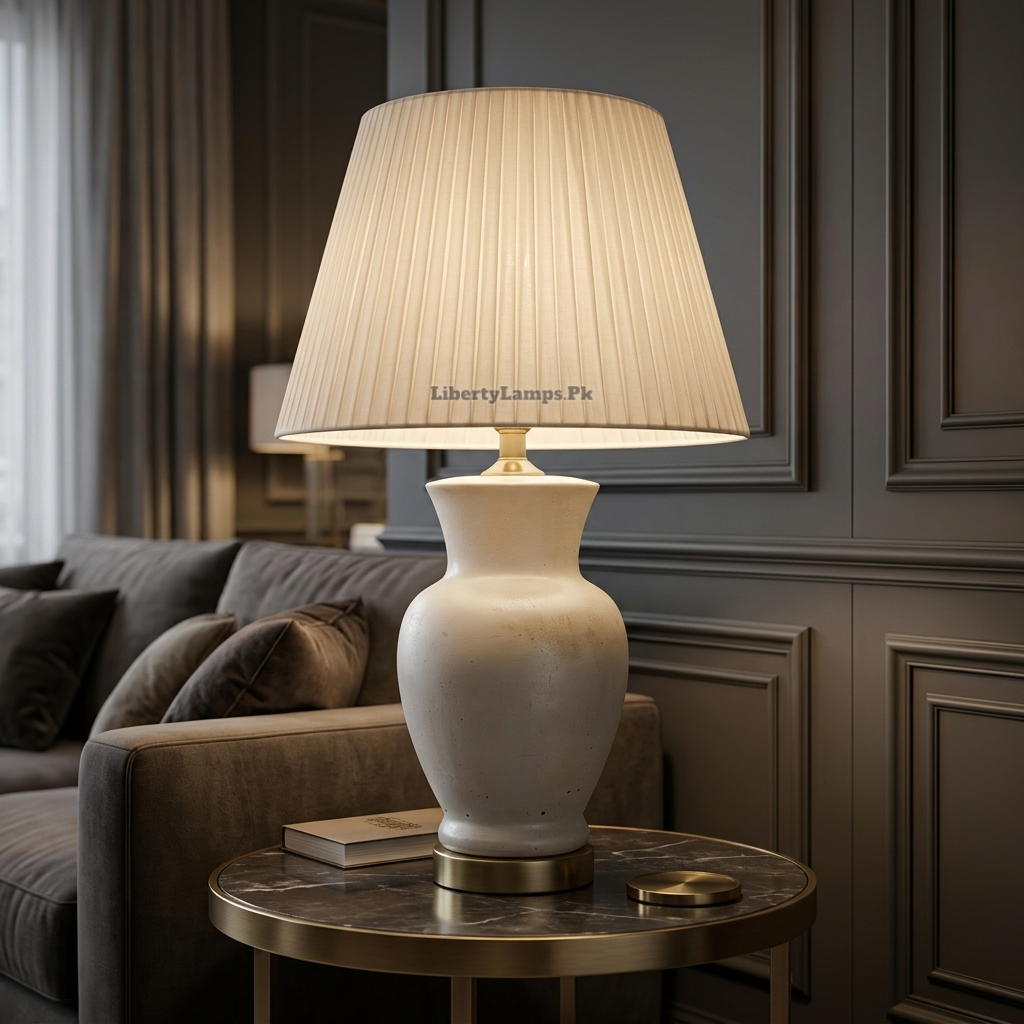 Snowfall Grace – Elegant White Ceramic Table Lamp Pair