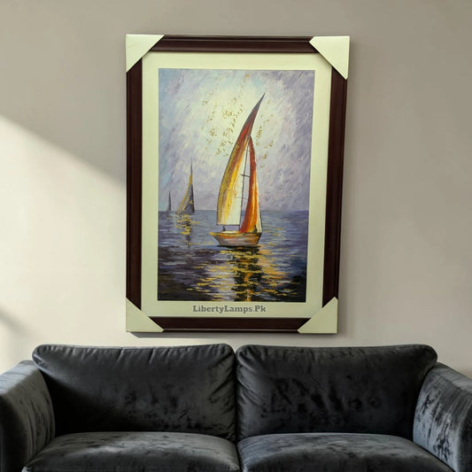 Serene Boat Scene Handmade Oil Painting on Canvas