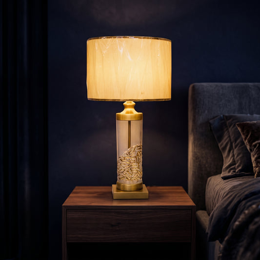 Crystal Fusion™ – Glass Cylinder Lamp with Metal Design Pair (23 Inch Height)