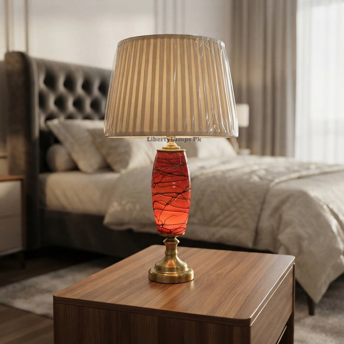Ruby Glow – Elegant Red Glass Table Lamp Pair