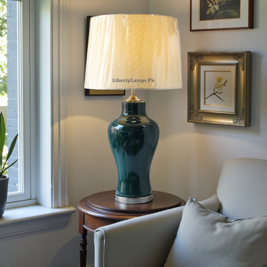 Emerald Grandeur – Green Large Ceramic Table Lamps (Pair)