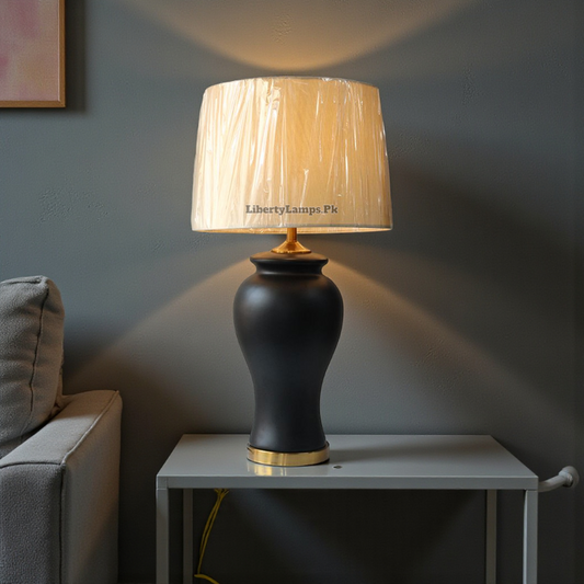 Midnight Grandeur – Black Large Ceramic Table Lamps (Pair)