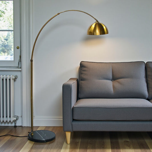 Golden Crescent – Arc Floor Lamp with Marble Base (Single)