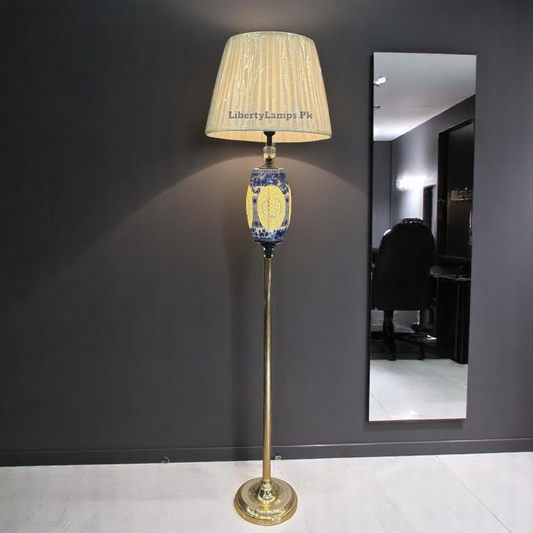 💡 Blue Pottery Floor Lamp – Double Light Elegance (Single) 💡