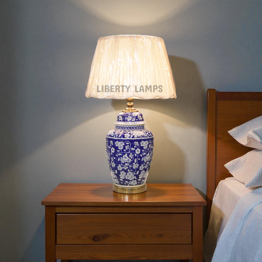 Azure Glow Pottery Table Lamp (Pair)