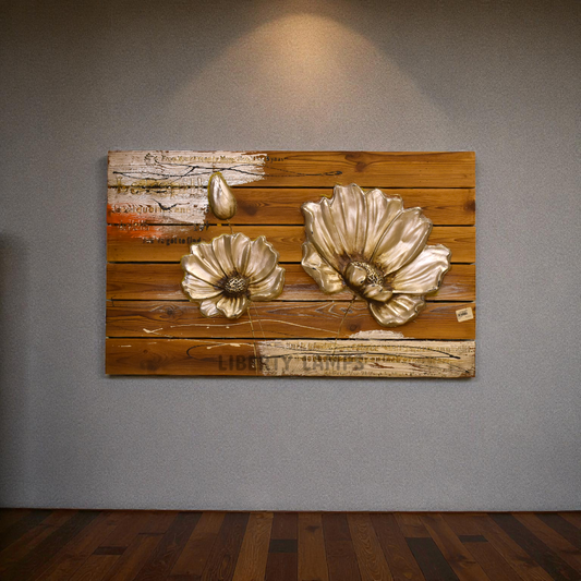 Natural Bloom 3D Floral Painting on Wood (Single)