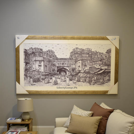Old Lahore Pencil Sketch  Painting on Canvas (Single)
