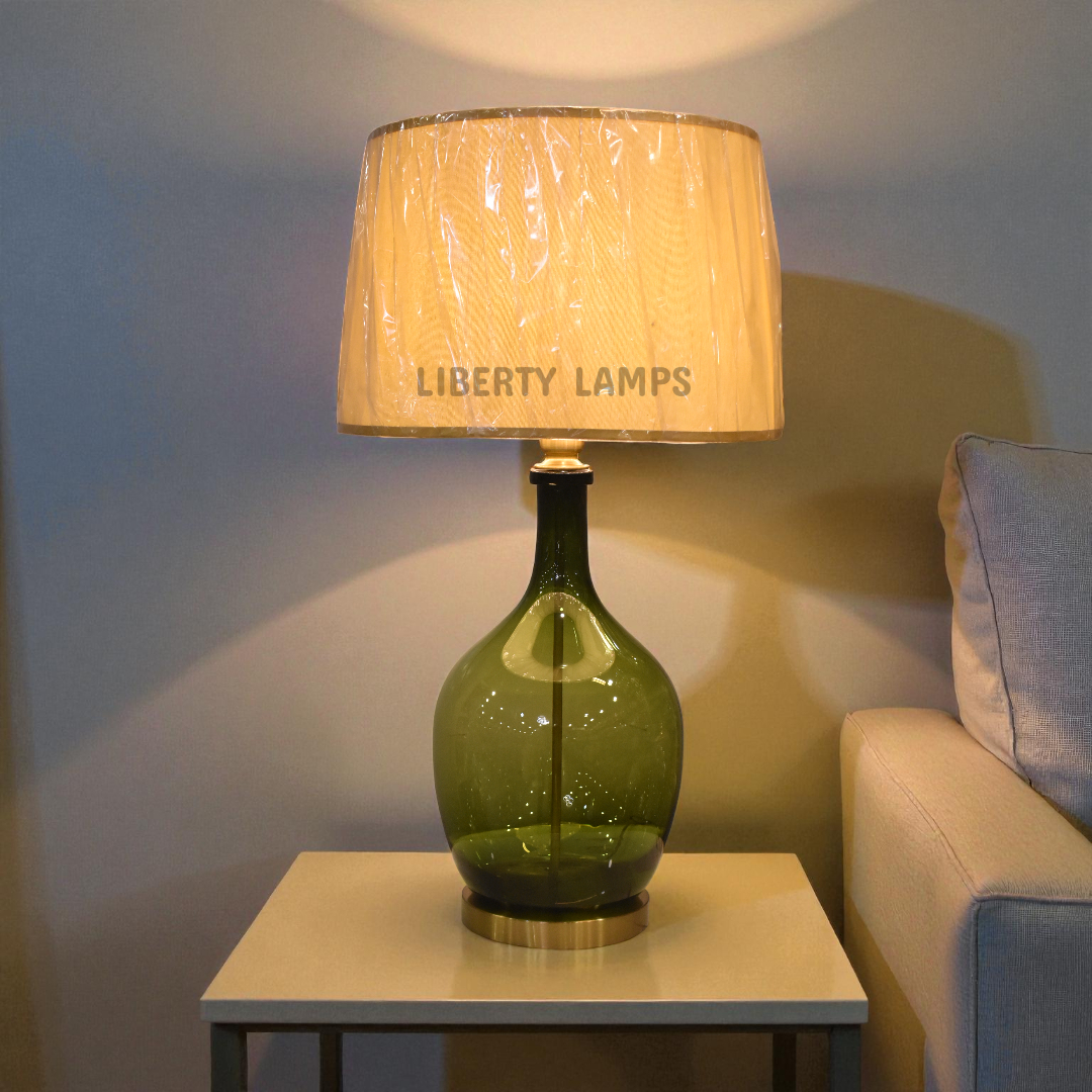 Emerald Glow Glass Table Lamp (Pair)