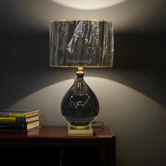 Black Glass Table Lamp (Pair)