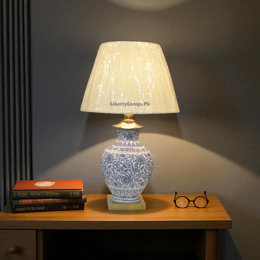 Azure Elegance Blue Pottery Ceramic Table Lamp (Pair)