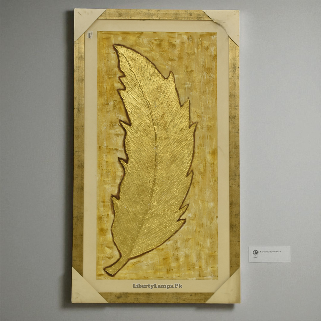 Golden Serenity Leaf Oil Painting on Canvas (Single)