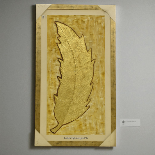 Golden Serenity Leaf Oil Painting on Canvas (Single)
