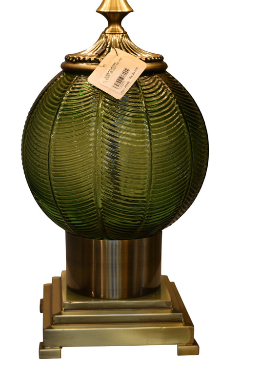 Emerald Glow Cutting Glass Table Lamp (Pair)