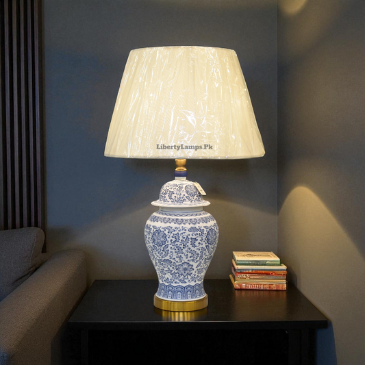 Royal Indigo Blue Pottery Ceramic Table Lamp (Pair)