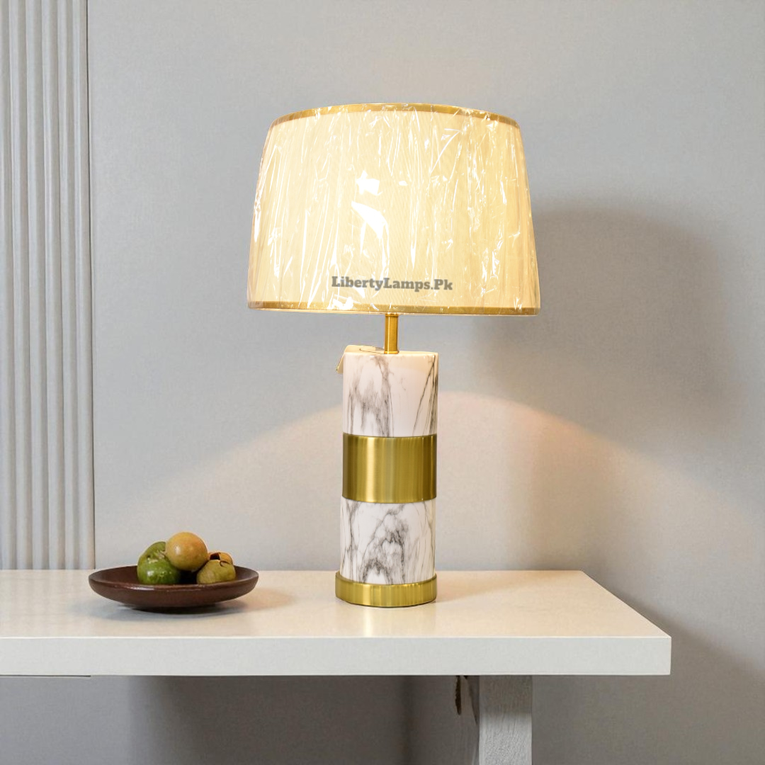 Ivory Core Marble & Metal Table Lamp (Pair)