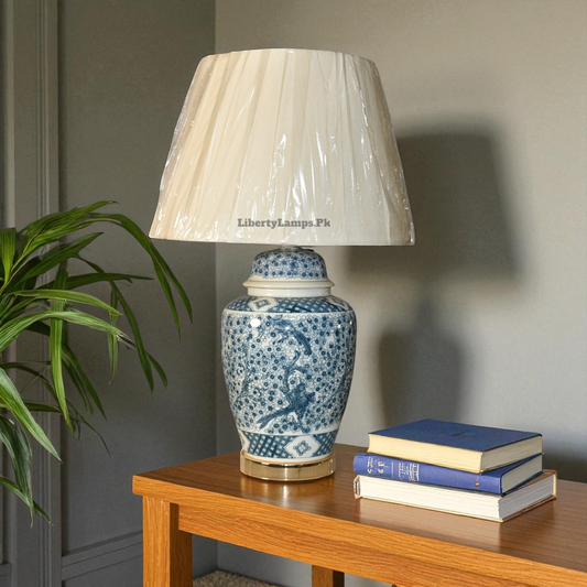 Indigo Bloom Blue Pottery Ceramic Table Lamp (Pair)