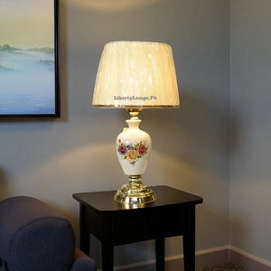 Amber Mist Printed Glass Table Lamp (Pair)