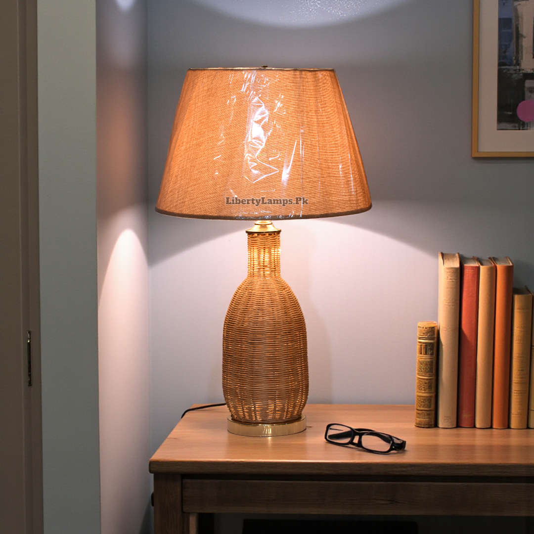 Natural Weave Cane Table Lamp (Pair)
