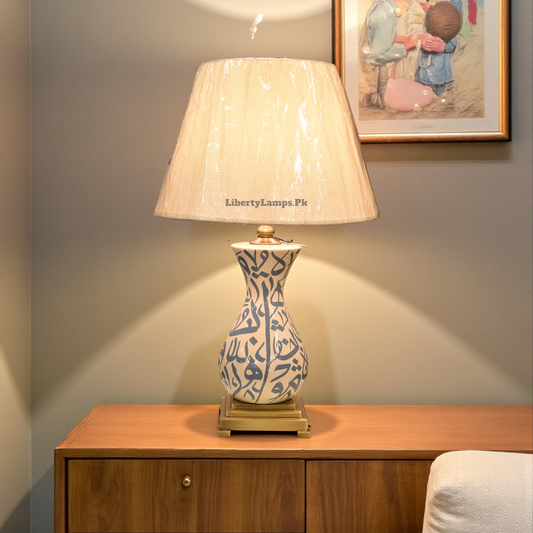 Royal Azure Blue Pottery Ceramic Lamp (Pair)